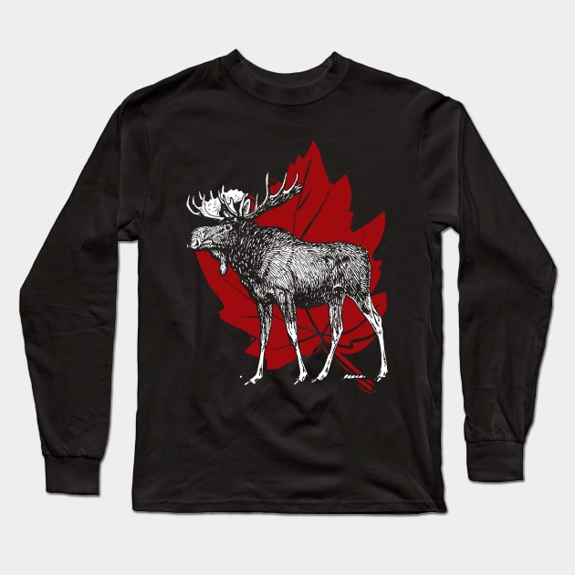 Maple Leaf Canadian Moose Long Sleeve T-Shirt by ShirtsShirtsndmoreShirts